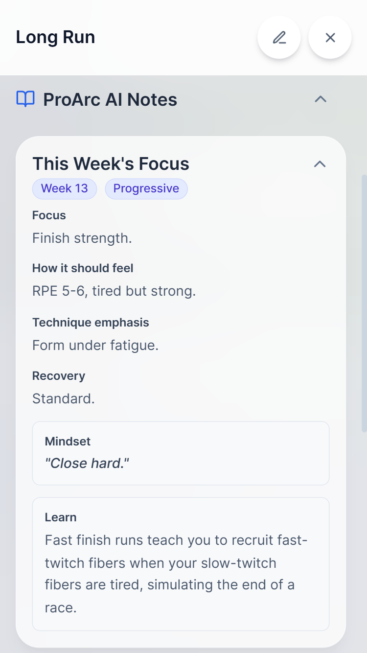 ProArc training plan interface part 1