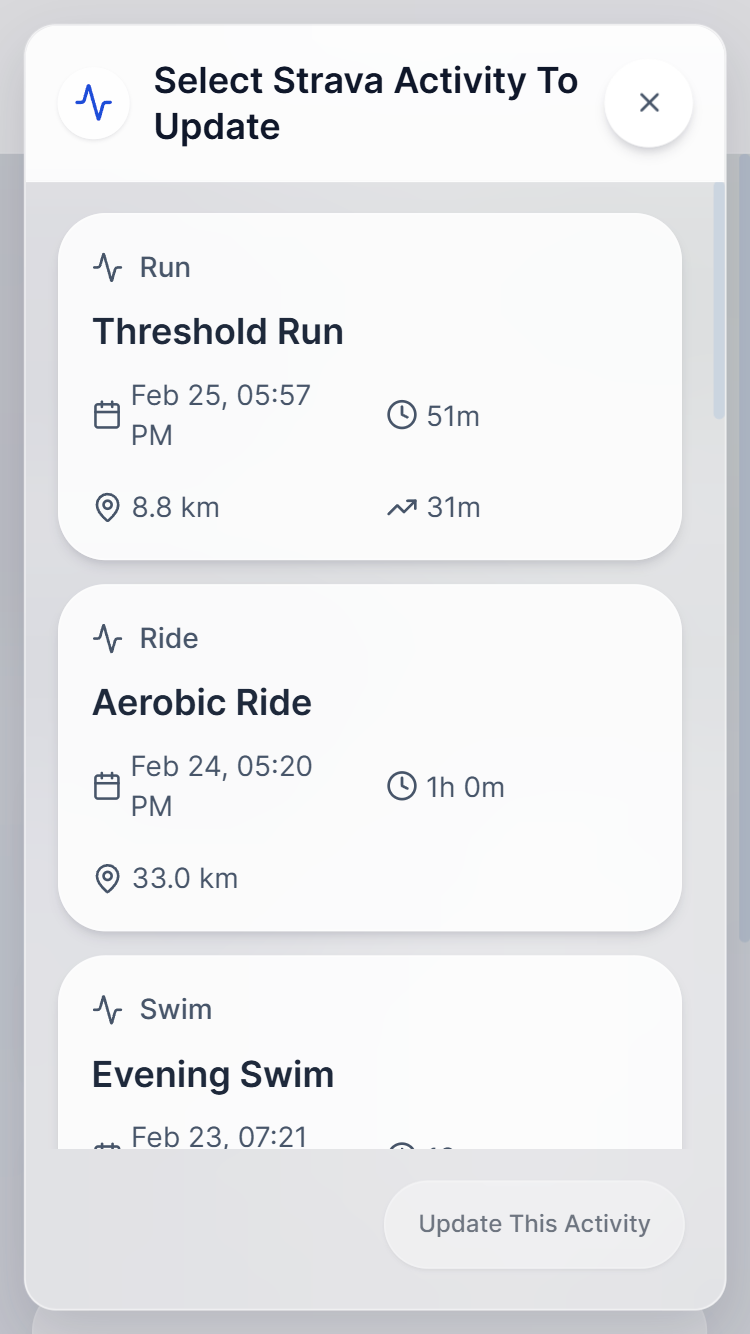 ProArc training plan interface part 3